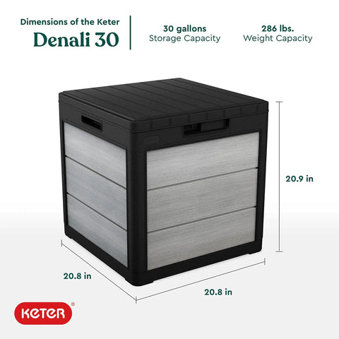 Denali 30 Gallon Resin Outdoor Storage Box And Patio Furniture Side Table For Pool And Garden Accessories Gray And Black