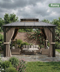 10x12 Ft Hardtop Gazebo With Aluminum Frame And Polycarbonate Roof, Permanent Outdoor Pavilion With Curtains And Netting in garden