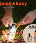 Person using All In One Flint And Steel Fire Starter Kit With Ferro Rod Waterproof 36 Inch Wick Rope Steel Striker Windproof And Rainproof