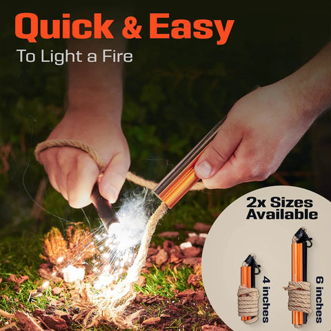 Person using All In One Flint And Steel Fire Starter Kit With Ferro Rod Waterproof 36 Inch Wick Rope Steel Striker Windproof And Rainproof