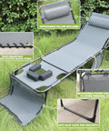 Outdoor Patio Chaise Lounge Chair With Face Hole For Beachside Chill And Poolside Kickback in grey with detachable pillow
