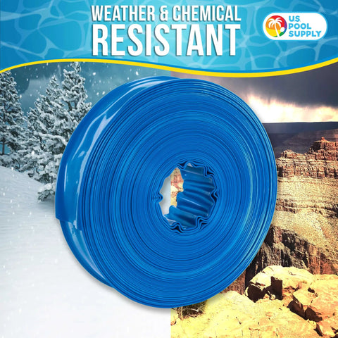Heavy Duty 1.5 Inch By 50 Foot Pool Backwash Hose With Clamp For Filter Backwash And Pool Drainage Flexible Lay Flat Blue