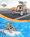 13-In-1 Solar Power Robot Kit For Kids And Teens Educational STEM Toy Set showing land and water movement capability