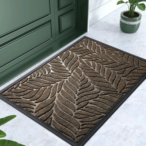 All Season Waterproof Front Door Mat For Indoor Outdoor Use 29.5x17 Non Slip Doormat For Garage Patio Entryway Brown Heavy Duty Weatherproof Entrance Mat
