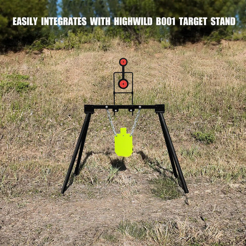 Auto Reset Double Spinner Target Set For Centerfire Handguns Up To 44 Magnum Three Eighths Inch Thick Solid Steel on target stand