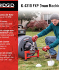 Professional Workhorse 5/8 Inch Brushless Drain Cleaning Drum Machine Auto Feed Cable Counter Cordless Heavy Duty Sewer Snake Kit in use outdoors.