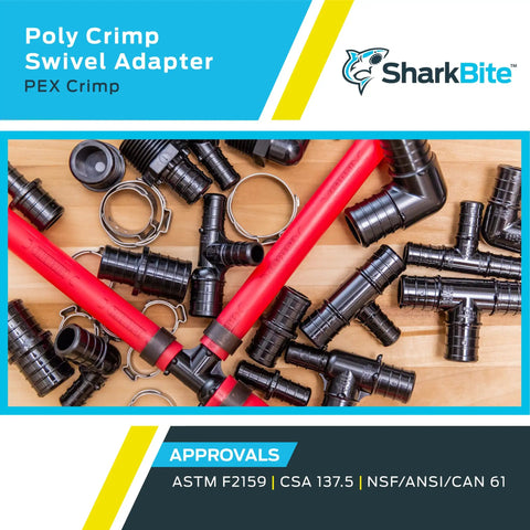 Half Inch FNPT Poly Crimp Swivel Elbow Adapter Pack Of Five For PEX And PE RT Pipes No Fuss Quick Connect Plumbing Fittings For Potable Water And Radiant Heating, SharkBite fittings