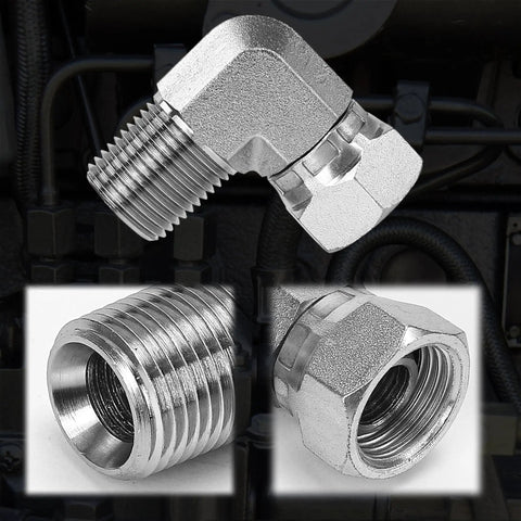 Heavy Duty Hydraulic Fitting Half Inch Male NPTF To Half Inch NPSM Female Swivel 90 Degree Elbow SAE Pipe Joint Connector Built To Last Forged Carbon Steel Hose Adapter For Hydraulic Systems, 1/2 inch, forged carbon steel