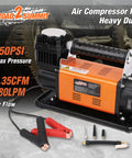 Heavy Duty Portable 12V Air Compressor Kit And Tire Inflator Beast With 150 Psi Max Pressure And 6 Point 35 Cfm Flow, rugged design, included accessories.