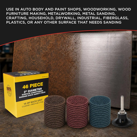 Beast Mode 46 Piece 2 Inch Sanding Discs Variety Pack with Quick Change Heavy Duty Backing Pad and Adapter Holder displayed