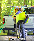 Cambuckle Tie Down Straps 6 Ft, 2 Pack, Standard Duty Ratchet Straps With 1200 Lb Break Strength securing dirt bike on trailer