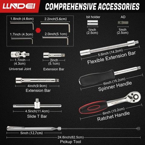1/4 Inch Drive Socket Set With Ratchet Wrench Metric 4-14mm Sockets 57 Plus 1 Piece All In One Magnetic Pickup Tool diagram