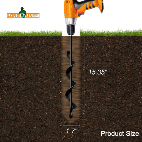 Heavy Duty Garden Auger Drill Bit No Fuss Planting Bulbs And Flowers 1.7 By 15 Inch Spiral Design in soil demonstration