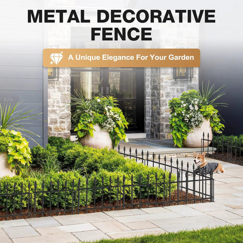 Heavy Duty Decorative Garden Fence Set, 10 Ft Long By 19 In High, 7 Panels, Rustproof Metal Border For Outdoor Yard And Flower Beds