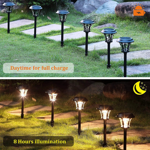 6 Pack Solar Powered Pathway Lights, 25 Lumen SMD LED, Stainless Steel And Glass Waterproof Outdoor Lights on grass