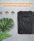 Weatherproof 4 Digit Key Lock Box Wall Mounted With 5 Key Capacity And Resettable Code, covered in rain, beside leafy plant.