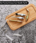 7 Piece Grease Gun Accessory Kit With 3 Grease Needle Nozzles, 1 Needle Dispenser, Rubber Joint Fitting, Bent And Straight Nipple Nozzles
