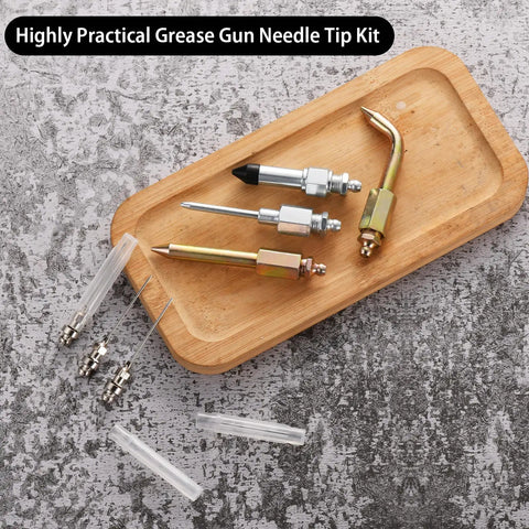 7 Piece Grease Gun Accessory Kit With 3 Grease Needle Nozzles, 1 Needle Dispenser, Rubber Joint Fitting, Bent And Straight Nipple Nozzles