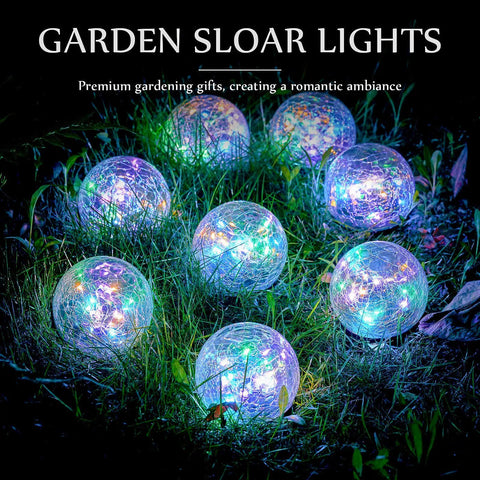 4 Pack Solar Globe Lights Outdoor Waterproof LED Cracked Glass Orbs For Pathways Walkways Garden Yard And Lawn Decoration