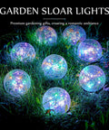 Dope Solar Globe Lights For Outdoor Pathway And Garden Waterproof LED Cracked Glass Balls glowing on grass at night