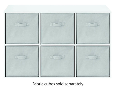 Front view of Six Cube Storage Organizer Bookcase With Open Display Shelves Three Tier Stackable MDF Wood Cabinet in white.