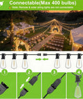 100Ft Outdoor String Lights Waterproof Patio Lighting With Clear Shatterproof ST38 Vintage Edison Bulbs Connectable