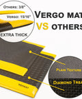 Industrial 15/16 Inch Extra Thick Anti Fatigue Floor Mat Built For Heavy Duty Jobs, Diamond Plate Non Slip Ergonomic Standing Mat In Black With Yellow Edge, Plain and Diamond Tread Textures