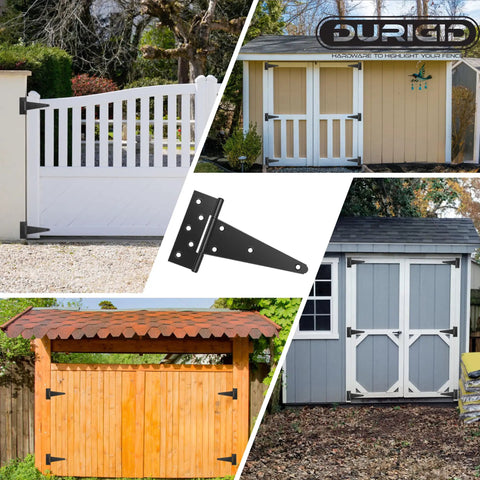 Heavy Duty 8 Inch T Hinges 2 Pack For Wood Gates Sheds Barn Doors Built Tough Outdoor Fence Hardware Corrosion Resistant Black Powder Coat Hinges For Gate And Door Exterior Use on gates and sheds