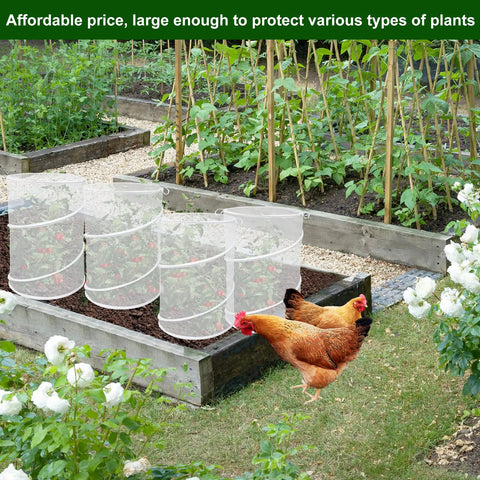 4 Pack Pop Up Plant Covers With Stakes, 20 Inch High By 13 Inch Diameter White Mesh Insect Barrier Garden Guards For Outdoor Plants, Breathable Animal Pest Protection, Easy Setup Mini Greenhouse