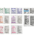 Assorted single-use first-aid sachets from Safetec and Easy Care, arranged in a grid.