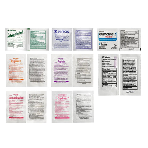 Individual packets of ointments and medications from the Ultralight Watertight Medical Kit.9 For Up To 4 People And 4 Days.