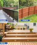 Black Deck Screws With Epoxy Coating For Wood Fence And Outdoor Decking, installed on wooden deck, railings, and fence