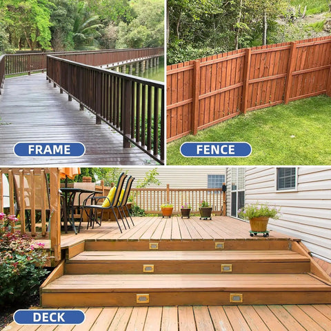 Black Deck Screws With Epoxy Coating For Wood Fence And Outdoor Decking, installed on wooden deck, railings, and fence