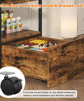 Super Handy 4 Tier Fridge Stand With Storage Shelves And Rolling Drawer Bakers Rack wood finish with visible mobile wheels