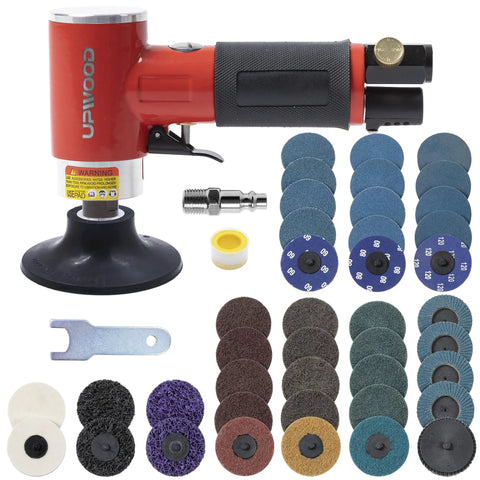 Workhorse 3 Inch Air Sander And Angle Grinder With Roll Lock Wheel Set, Pneumatic Polishing Tool And 41 Piece 3 Inch Sanding Discs