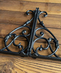 4 Pack Badass Cast Iron Shelf Brackets 11 By 7.5 Inch Antique Black Corbels With Screws And Anchors Built To Last, showing a retro vine pattern.
