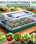 Two Pack Seed Starter Tray With Grow Light Pro Grade 80 Cell Trays featuring seedlings under an LED dome on a wooden table