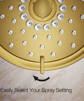 Purist Three Function Showerhead With 1.75 GPM Flow Vibrant Brushed Moderne Brass Finish spray setting selector close-up