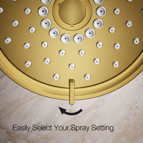 Purist Three Function Showerhead With 1.75 GPM Flow Vibrant Brushed Moderne Brass Finish spray setting selector close-up