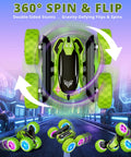 2.4GHz Off Road RC Car With Dual Sided 360 Degree Roll, Four Wheel Drive, High Speed Stunt Racer, LED Headlights, Green Color