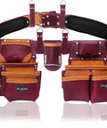 Leather Tool Belt For Men Heavy Duty Work Belt With 19 Pockets And 2 Pouches Double Hammer Holder Foam Padded Belt With Suspender Loops