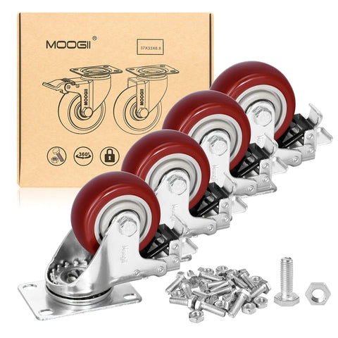3 Inch Heavy Duty Casters Load 1500 Lbs Lockable Bearing Caster Wheels With Brakes Swivel 360 Degree Turn Set of 4 with Screws