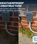 Weatherproof Outdoor Electrical Junction Box Kit, Die-Cast 1-Gang Box with Four 1/2-Inch Knockouts installed outdoors