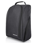 Golf Shoe Bag With Zipper Pocket And Padded Carry Strap For Easy On The Go Golf Gear, Breathable Sailcloth Case shown upright