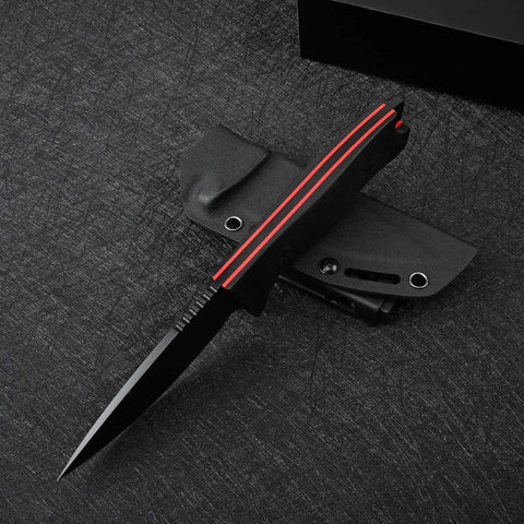 VG10 Steel Fixed Blade Tactical Knife With Ergonomic Micarta Handle And Kydex Sheath on textured surface