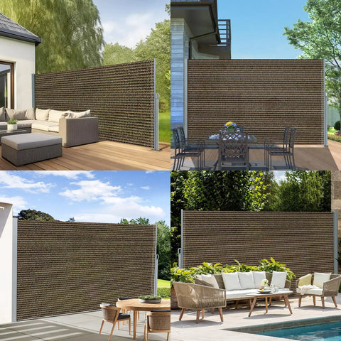 Outdoor setup with mocha 71 Inch By 118 Inch Retractable Side Awning Folding Privacy Screen Waterproof And UV Resistant
