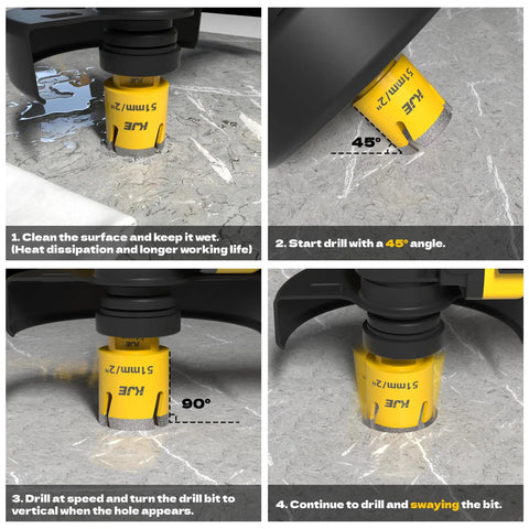 Pro Grade Vacuum Brazed Diamond Hole Saw Kit For Porcelain Tile Granite Marble And Stone 15 Piece Set in drilling steps