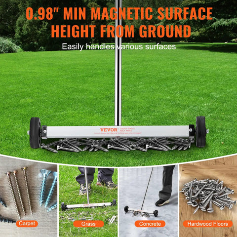 Magnetic Pick Up Sweeper 17 Inch Heavy Duty Magnet For Yard Cleanup Nails Bolts And Metal Debris Telescoping Handle With Wheels DIY Friendly Lawn And Construction Magnet Tool For Quick Easy Cleanup