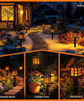 Outdoor Solar Torch Lights 10 Pack With Dope Flickering Flame illuminating garden path and flower beds at night
