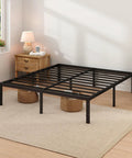 King Size Metal Bed Frame With Built In Storage Space Heavy Duty Sturdy Mattress Foundation Easy Assembly No Box Spring Needed Black 14 Inch Clearance in bedroom setting